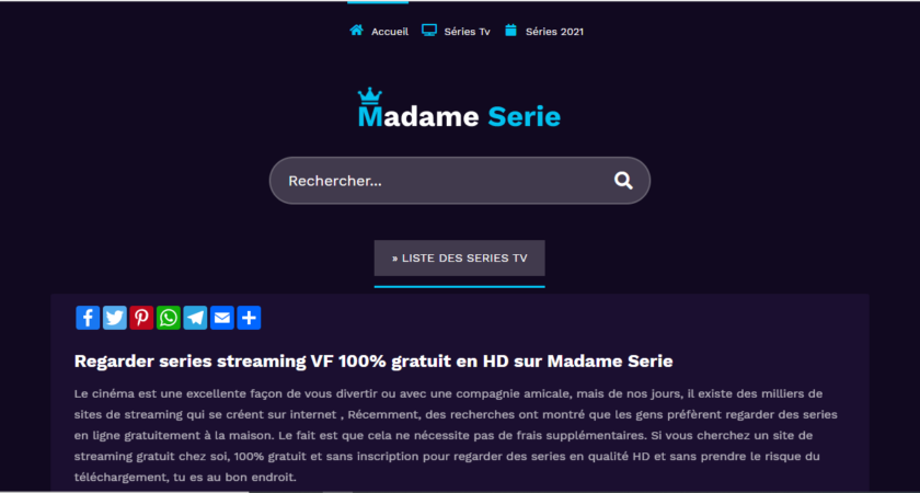 Madame Serie, votre site de vidéos en streaming gratuit et sans inscription